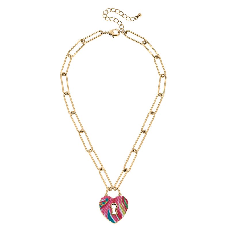 Canvas Style Monclér Tropical Heart Padlock Necklace In Pink