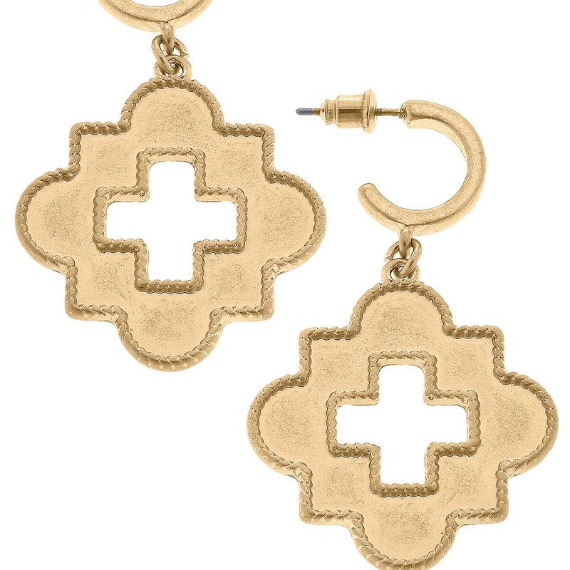 Canvas Style Moriah Quatrefoil Cross Drop Hoop Earrings In Gold