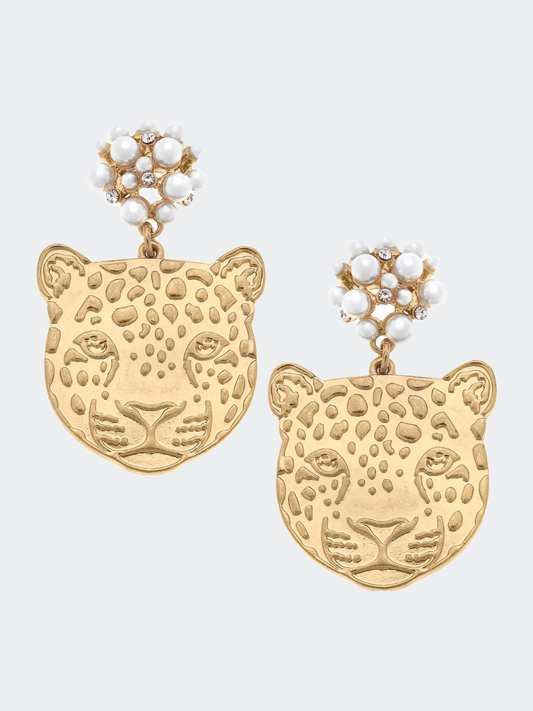 Mya Pearl & Pavé Cluster Jaguar Drop Earrings - Worn Gold