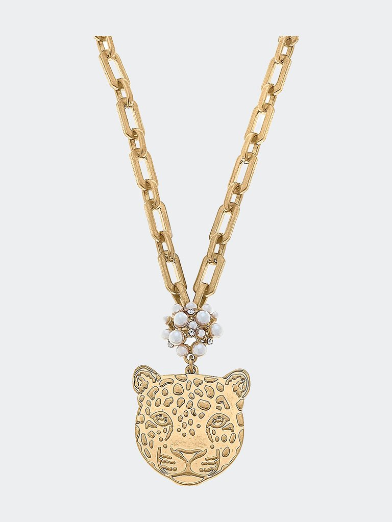 Mya Pearl & Pavé Cluster Jaguar Pendant Necklace