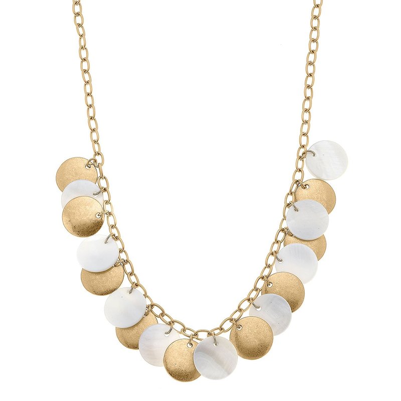 Canvas Style Naya Pearl And Gold Disc Statement Necklace In White