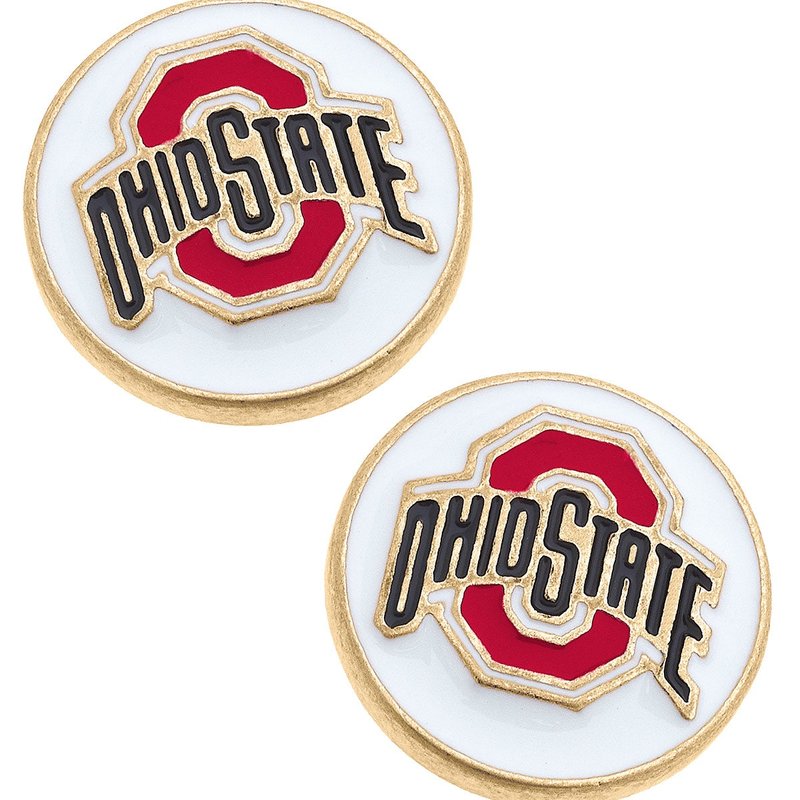 Shop Canvas Style Ohio State Buckeyes Enamel Disc Stud Earrings In White