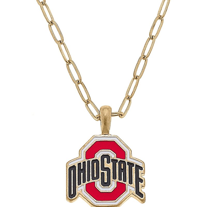 Canvas Style Ohio State Buckeyes Enamel Pendant Necklace In Scarlet In Gold