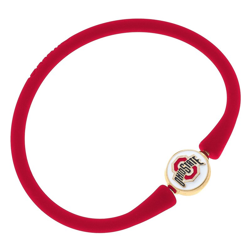 Canvas Style Ohio State Buckeyes Enamel Silicone Bali Bracelet In Scarlet In Red
