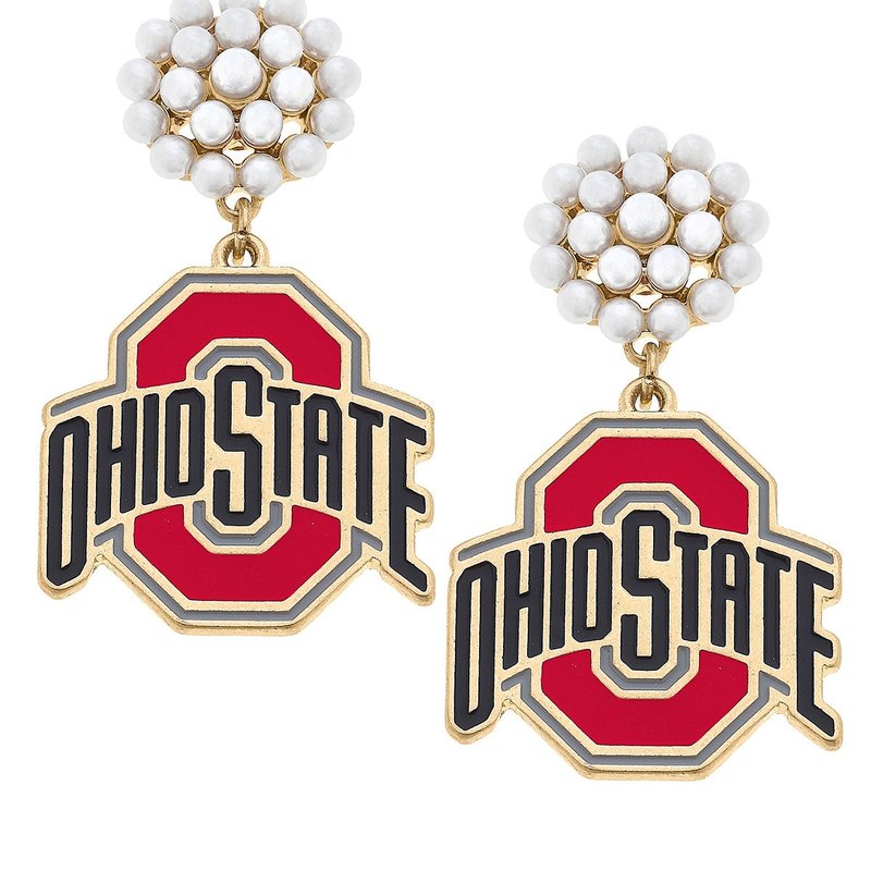 Canvas Style Ohio State Buckeyes Pearl Cluster Enamel Drop Earrings In Scarlet In Red