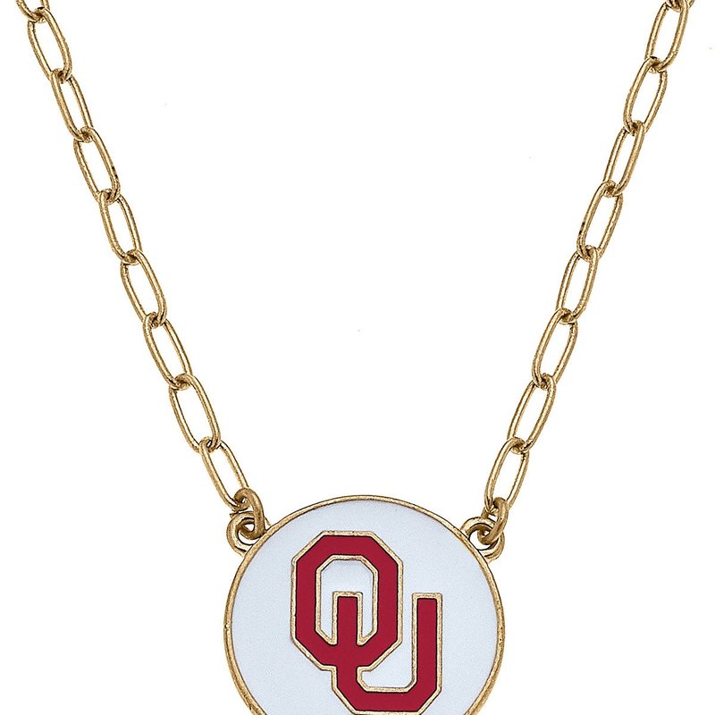 Canvas Style Oklahoma Sooners Enamel Disc Pendant Necklace In White