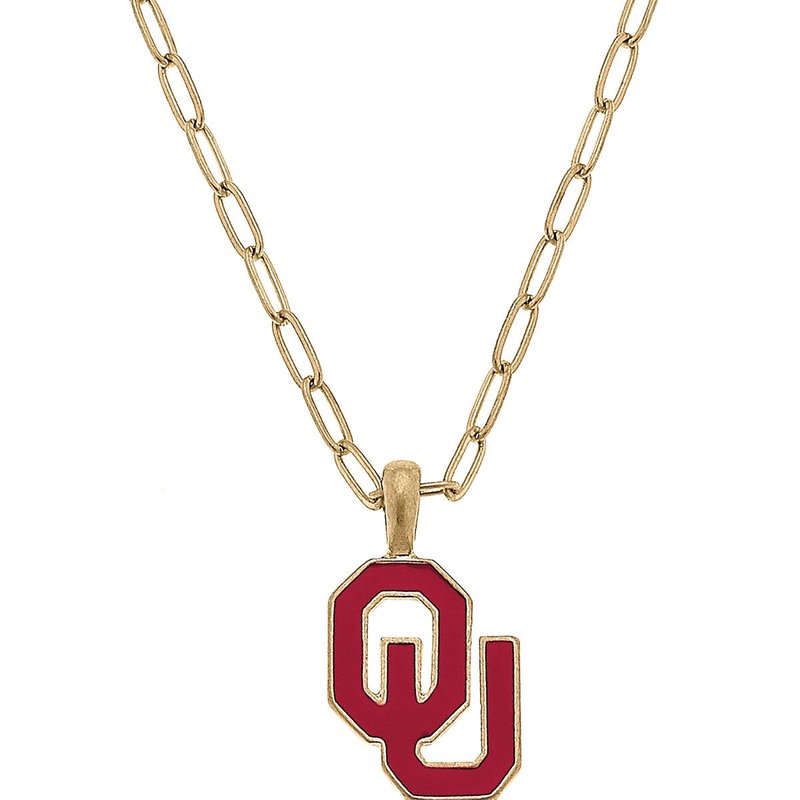 Canvas Style Oklahoma Sooners Enamel Pendant Necklace In Gold