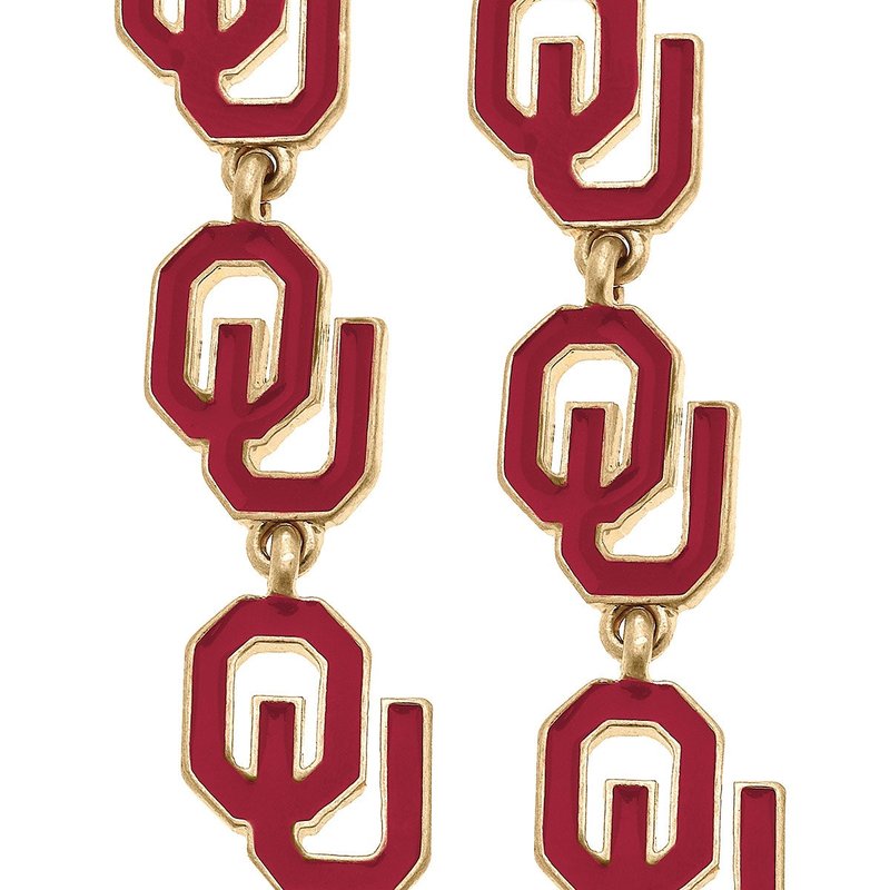 Canvas Style Oklahoma Sooners Triple Drop Enamel Earrings In Red