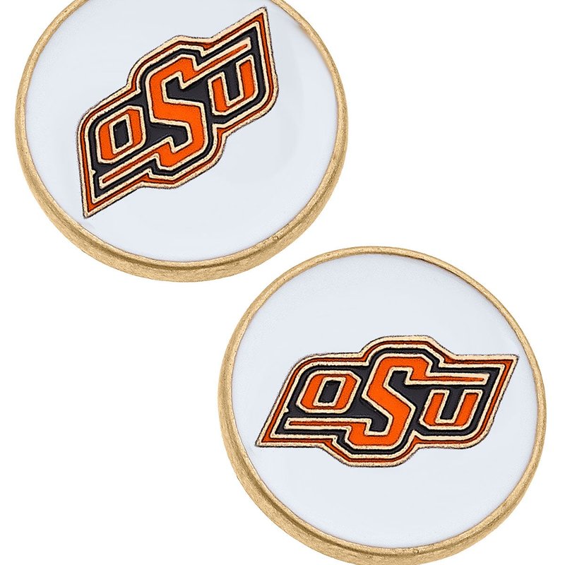Canvas Style Oklahoma State Cowboys Enamel Disc Stud Earrings In White