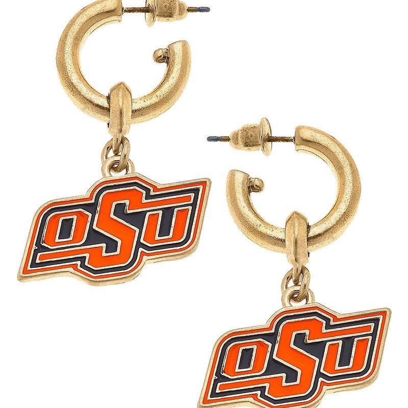 Canvas Style Oklahoma State Cowboys Enamel Drop Hoop Earrings In Orange