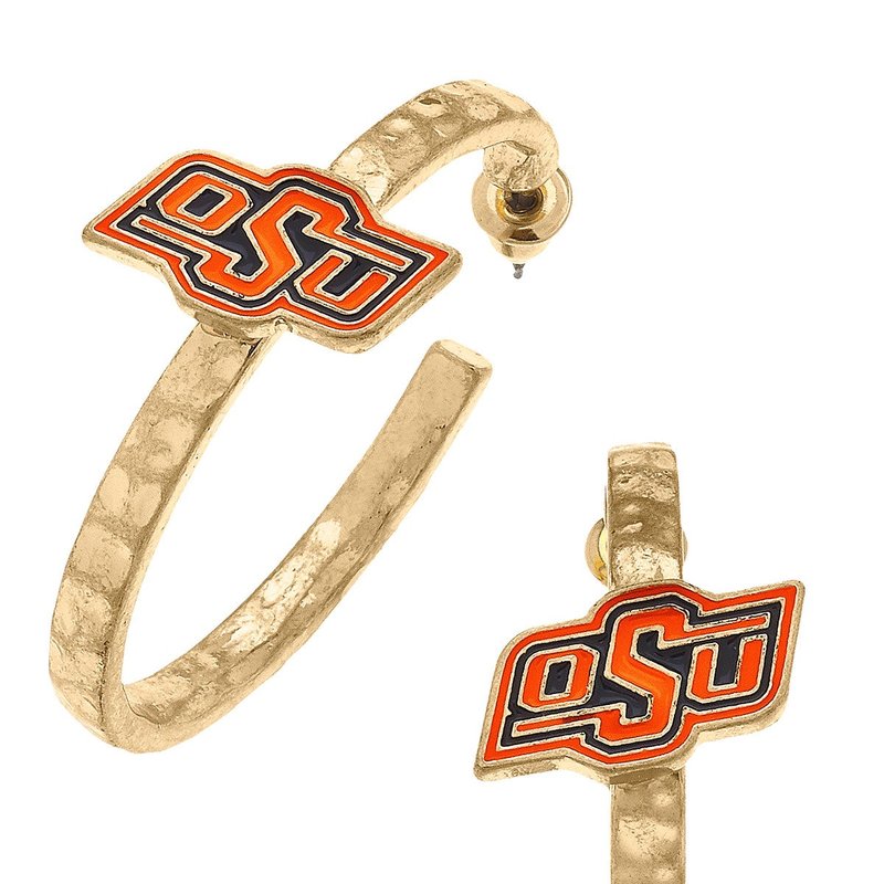 Canvas Style Oklahoma State Cowboys Enamel Logo Hoop Earrings In Orange