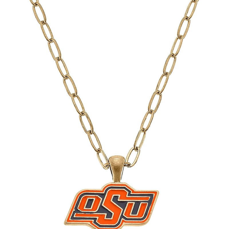 Canvas Style Oklahoma State Cowboys Enamel Pendant Necklace In Orange