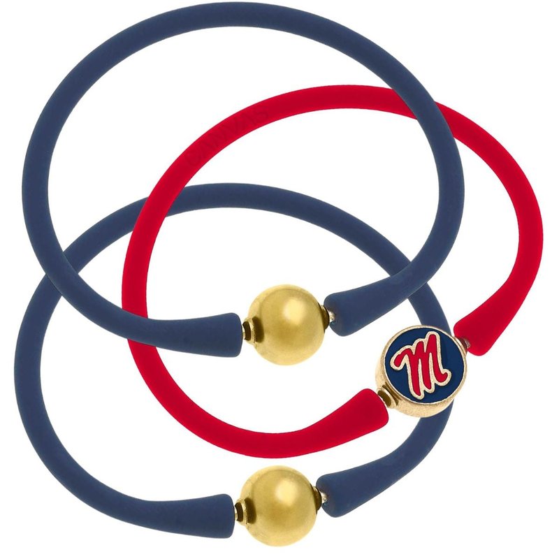 Canvas Style Ole Miss Rebels 24k Gold Plated Bali Bracelet Stack In Multi