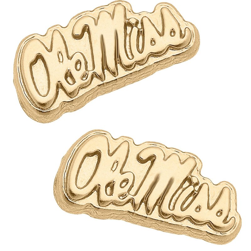 Canvas Style Ole Miss Rebels 24k Gold Plated Stud Earrings