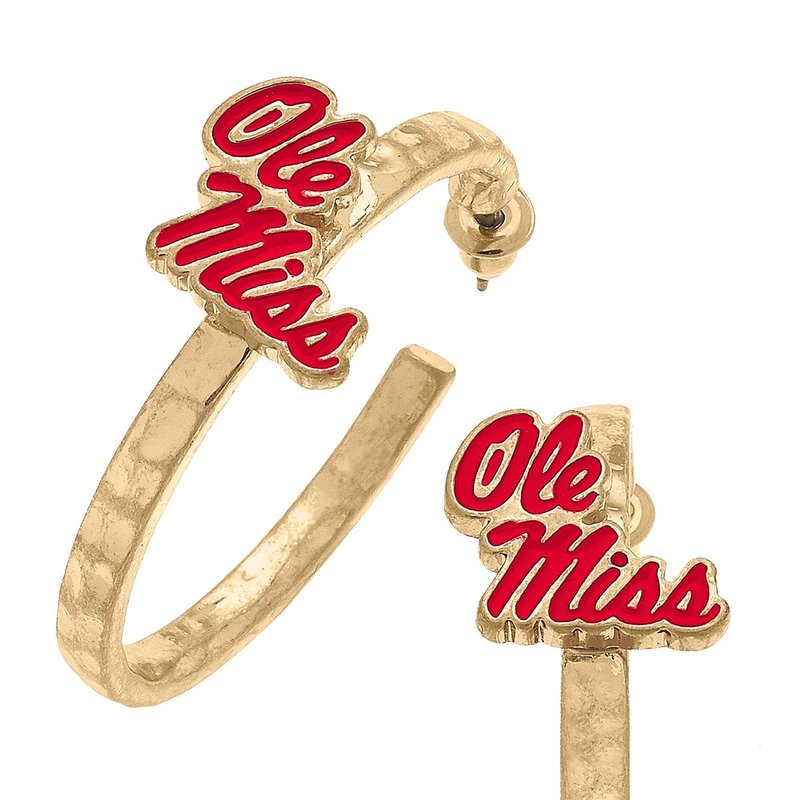 Canvas Style Ole Miss Rebels Enamel Logo Hoop Earrings In Red