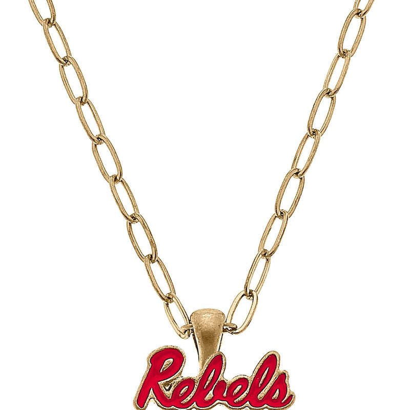 Canvas Style Ole Miss Rebels Enamel Pendant Necklace In Red