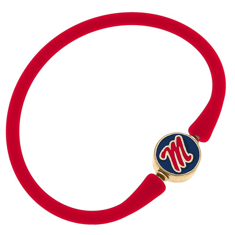 Canvas Style Ole Miss Rebels Enamel Silicone Bali Bracelet In Red