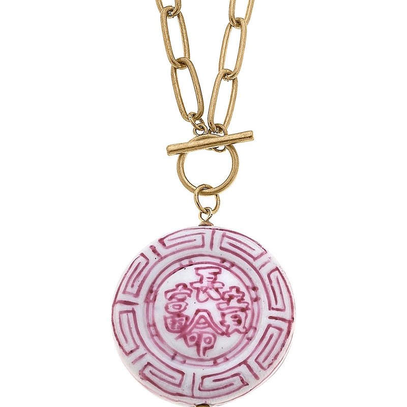 Canvas Style Ophelia Pink Chinoiserie Pendant T-bar Necklace