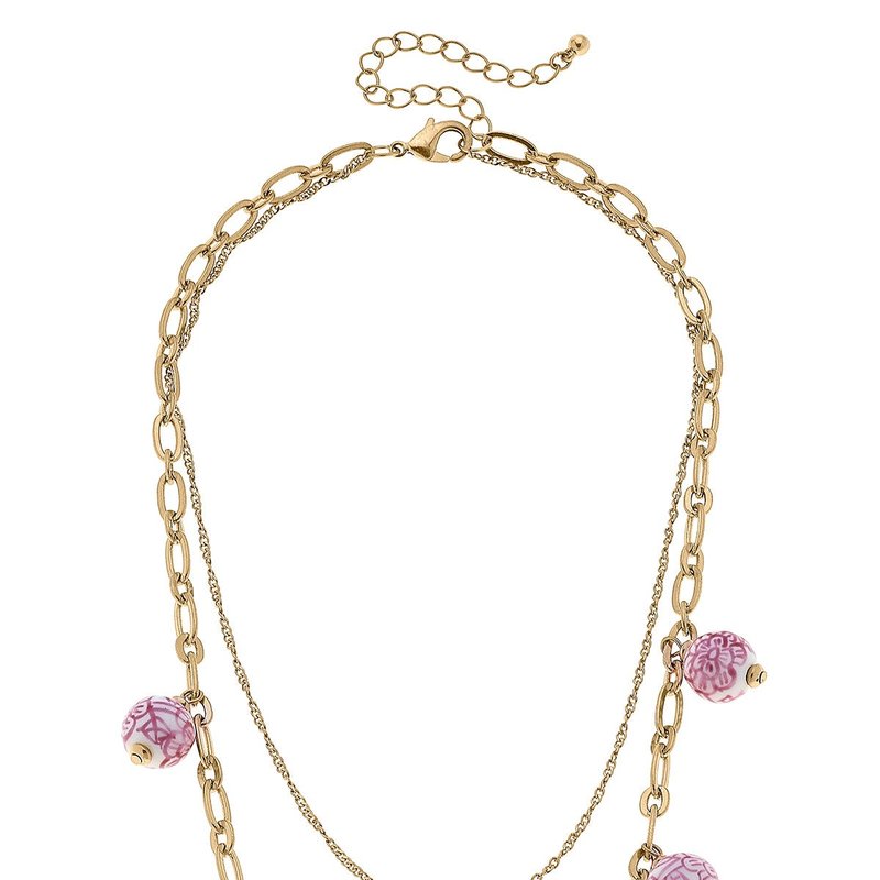 Canvas Style Paloma Chinoiserie Drip Necklace In Pink