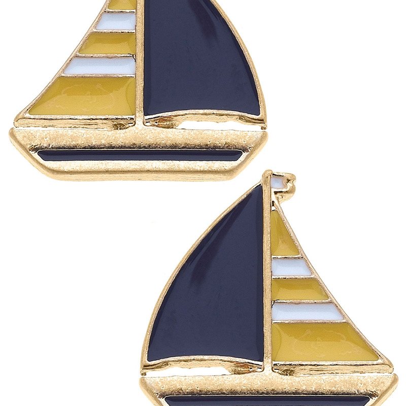Canvas Style Penny Enamel Sailboat Stud Earrings In Blue