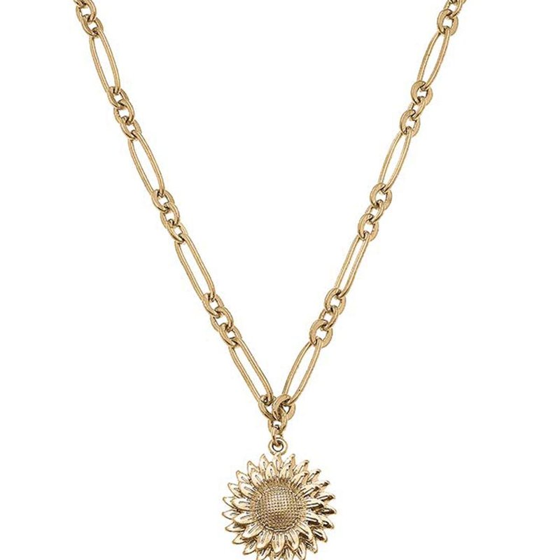 Canvas Style Presleigh Sunflower Pendant Necklace In Worn Gold