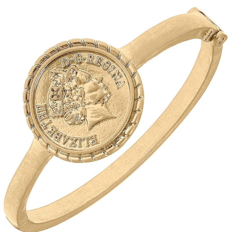 Canvas Style Queen Elizabeth Coin Hinge Bangle In Gold