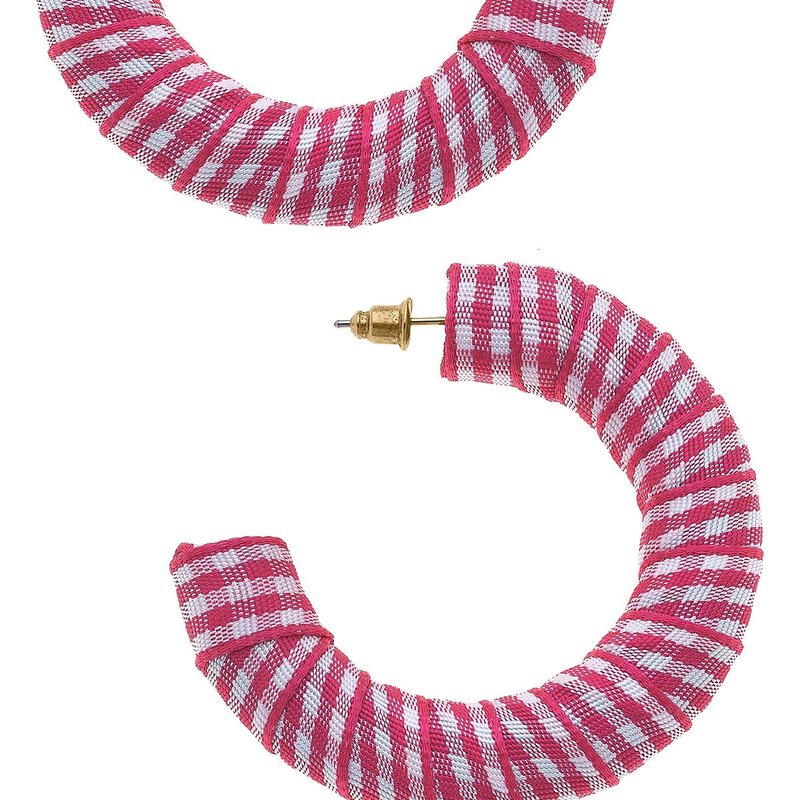 Canvas Style Reese Gingham Statement Hoop Earrings In Fuchsia In Pink