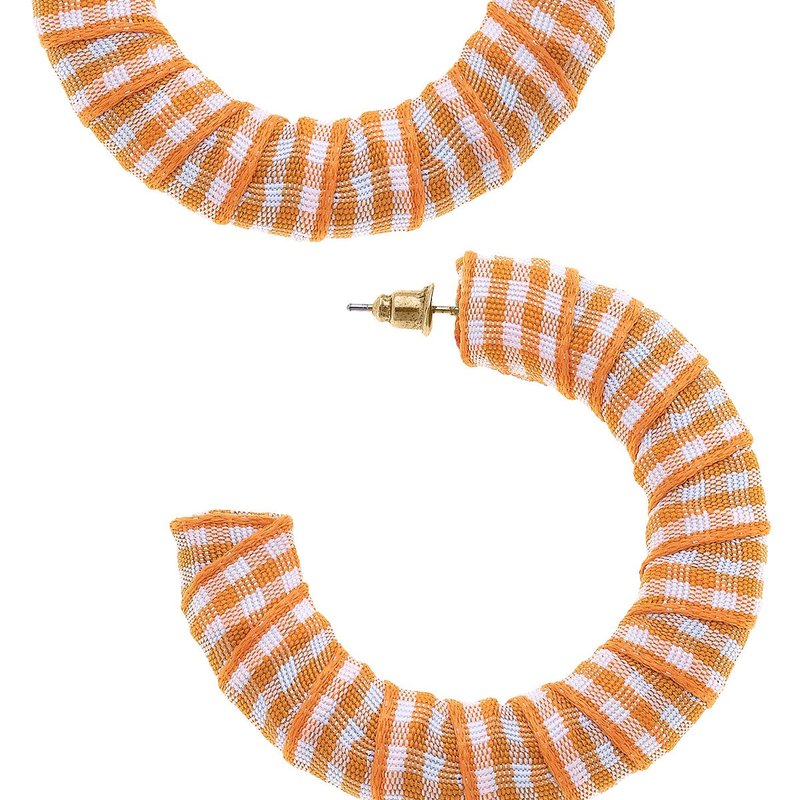 Canvas Style Reese Gingham Statement Hoop Earrings In Orange