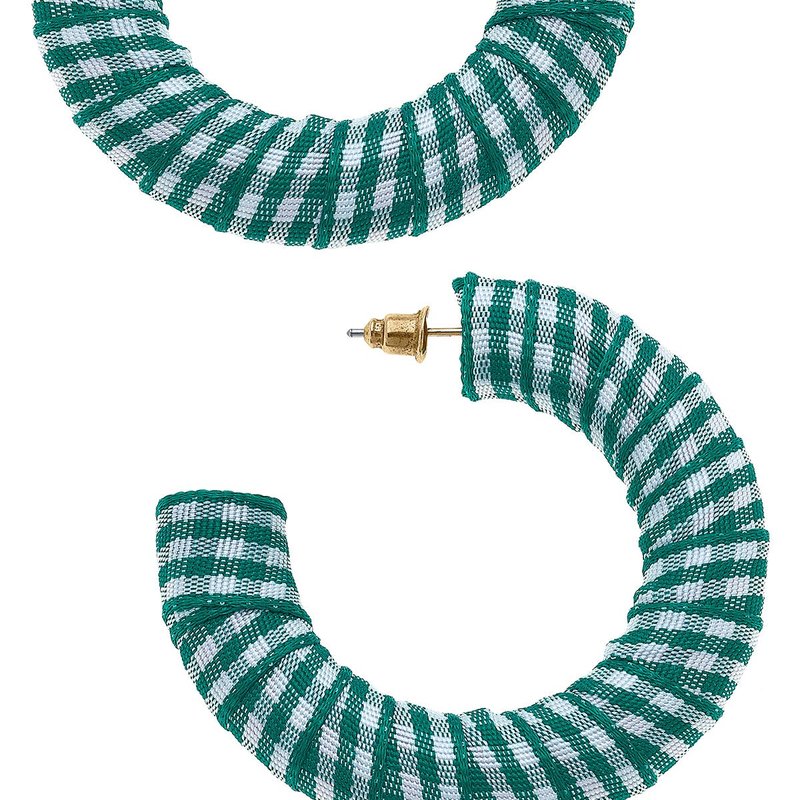 Canvas Style Reese Gingham Statement Hoop Earrings In Green