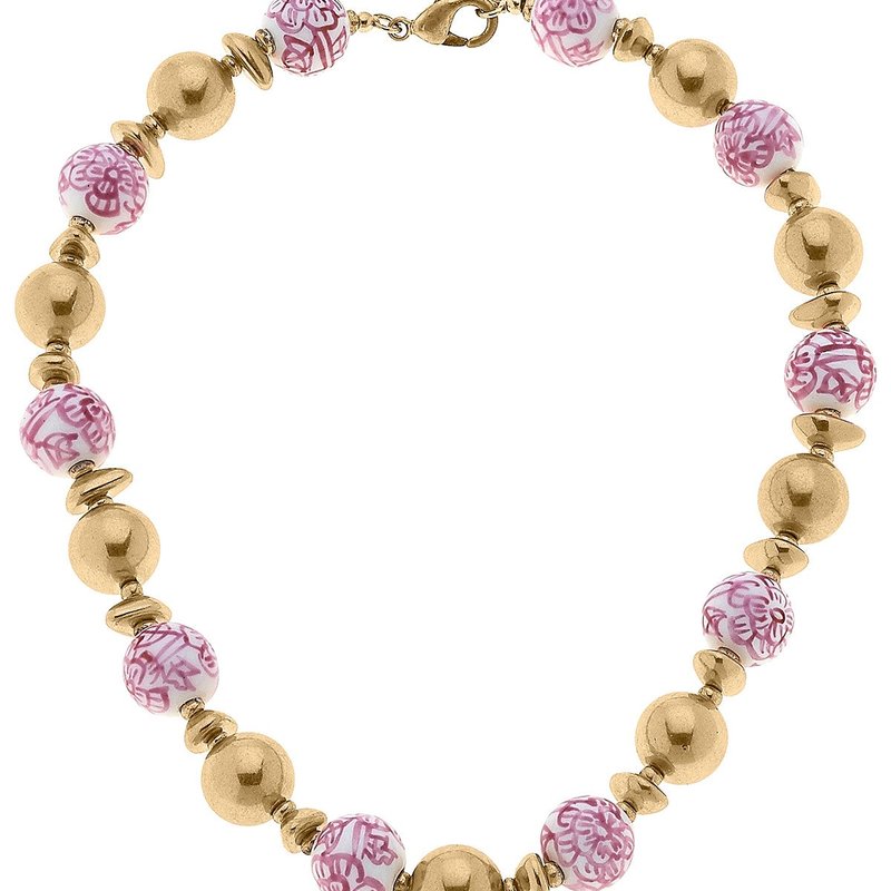 Canvas Style Regina Chinoiserie & Ball Bead Necklace In Pink