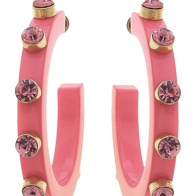 Canvas Style Renee Resin And Rhinestone Hoop Earrings In Bubble Gum In Pink