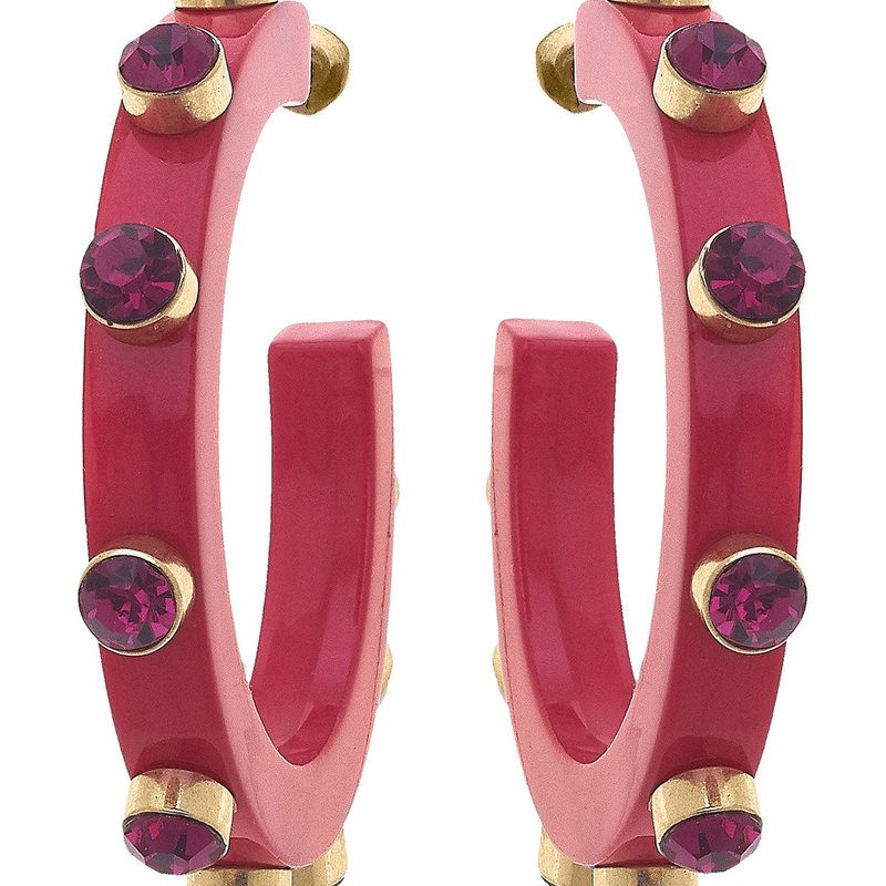 Canvas Style Renee Resin And Rhinestone Hoop Earrings In Fuchsia In Pink