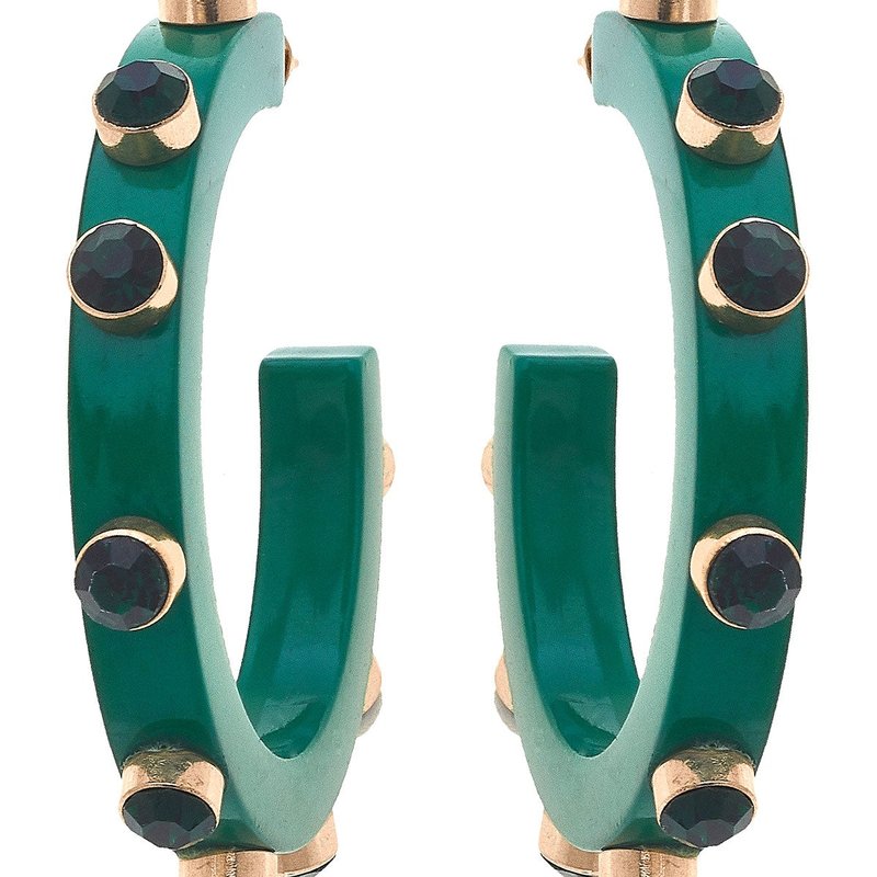 Canvas Style Renee Resin And Rhinestone Hoop Earrings In Green