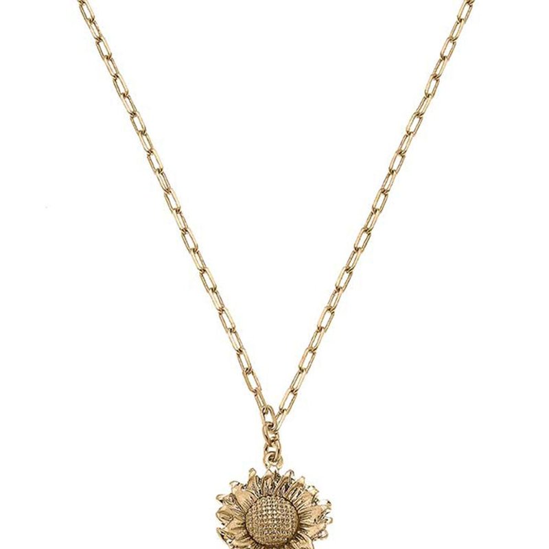 Canvas Style Rosalind Sunflower Charm Necklace In Worn Gold