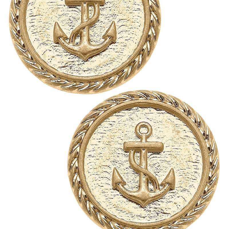 Canvas Style Rosemary Anchor Stud Earrings In Gold