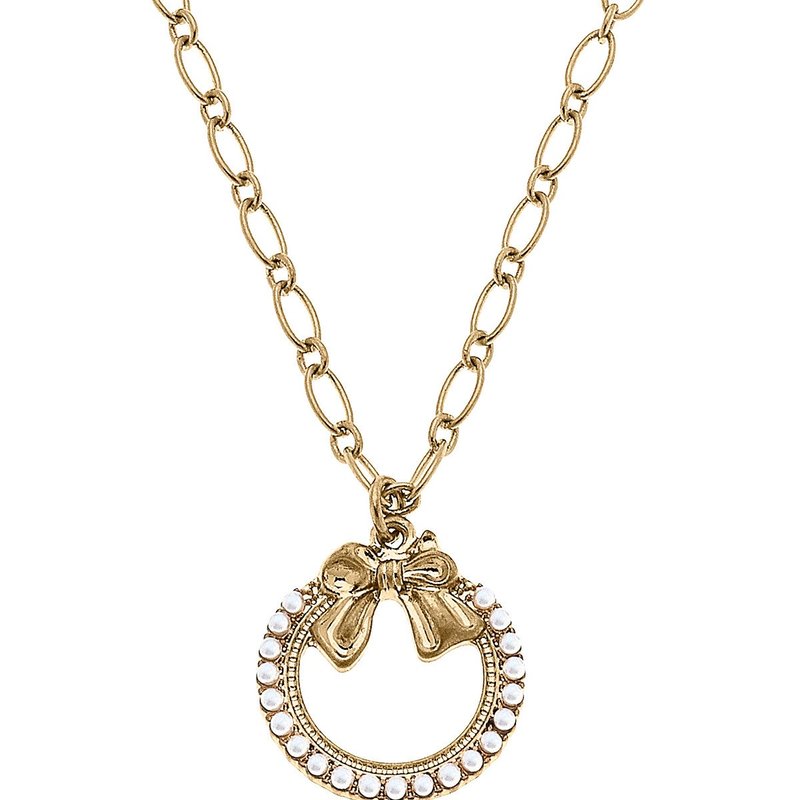 Canvas Style Rowen Pearl Bow Wreath Pendant Necklace In Gold