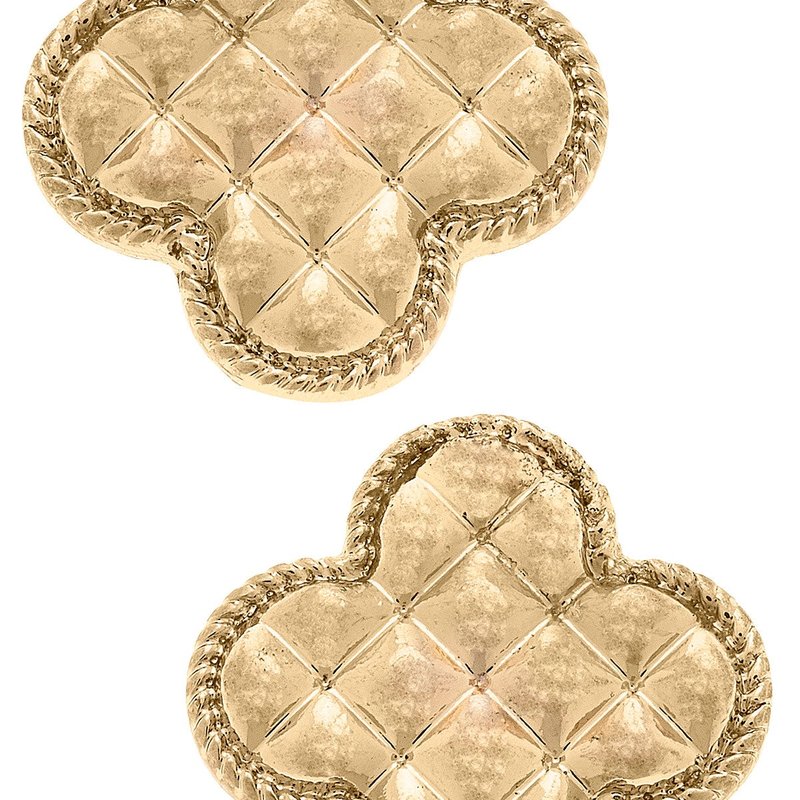 Canvas Style Rue Quilted Metal Clover Statement Stud Earrings In Gold