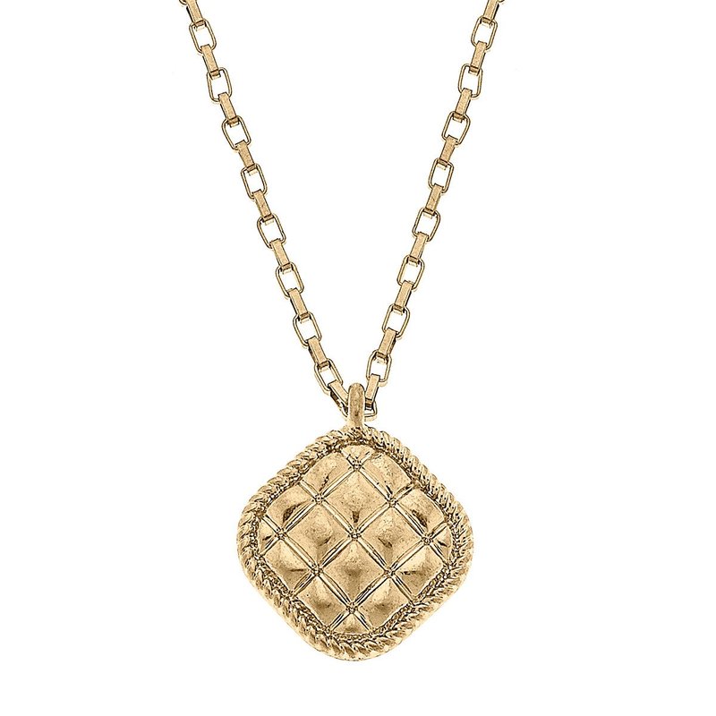 Canvas Style Rue Quilted Metal Diamond Pendant Necklace In Gold