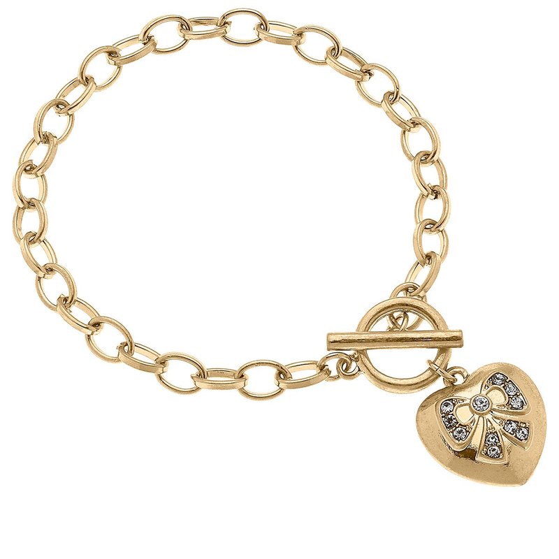Canvas Style Rylan Pave Bow Heart Charm T-bar Bracelet In Gold