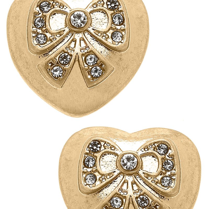 Canvas Style Rylan Pavé Bow Heart Stud Earrings In Gold