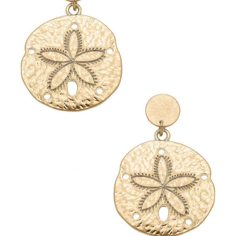 Canvas Style Sand Dollar Statement Earrings In Worn Gold