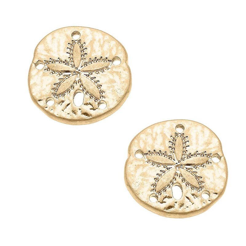 Canvas Style Sand Dollar Stud Earrings In Worn Gold