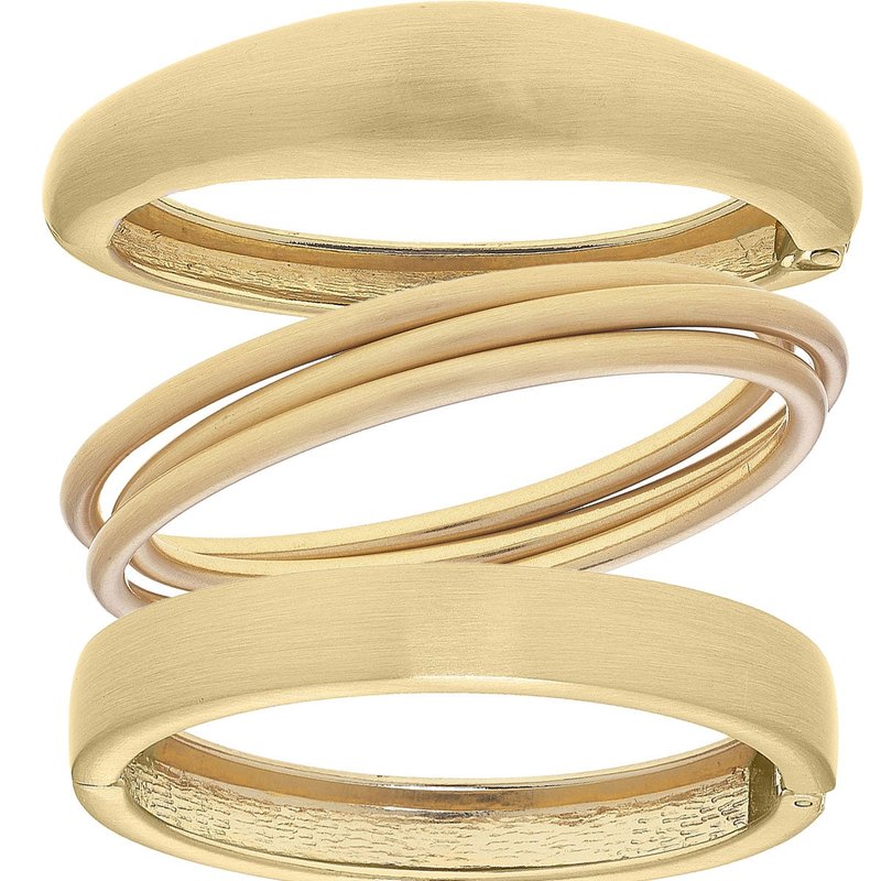 Canvas Style Satin Metal Bangle Stack In Gold
