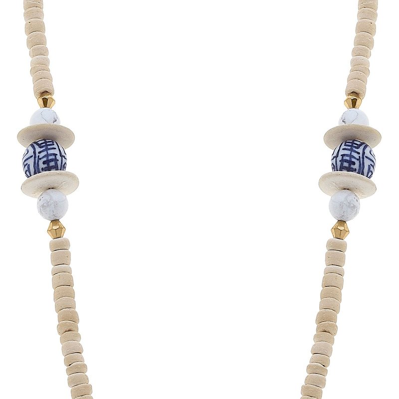Canvas Style Savoy Blue & White Chinoiserie & Painted Wood Necklace