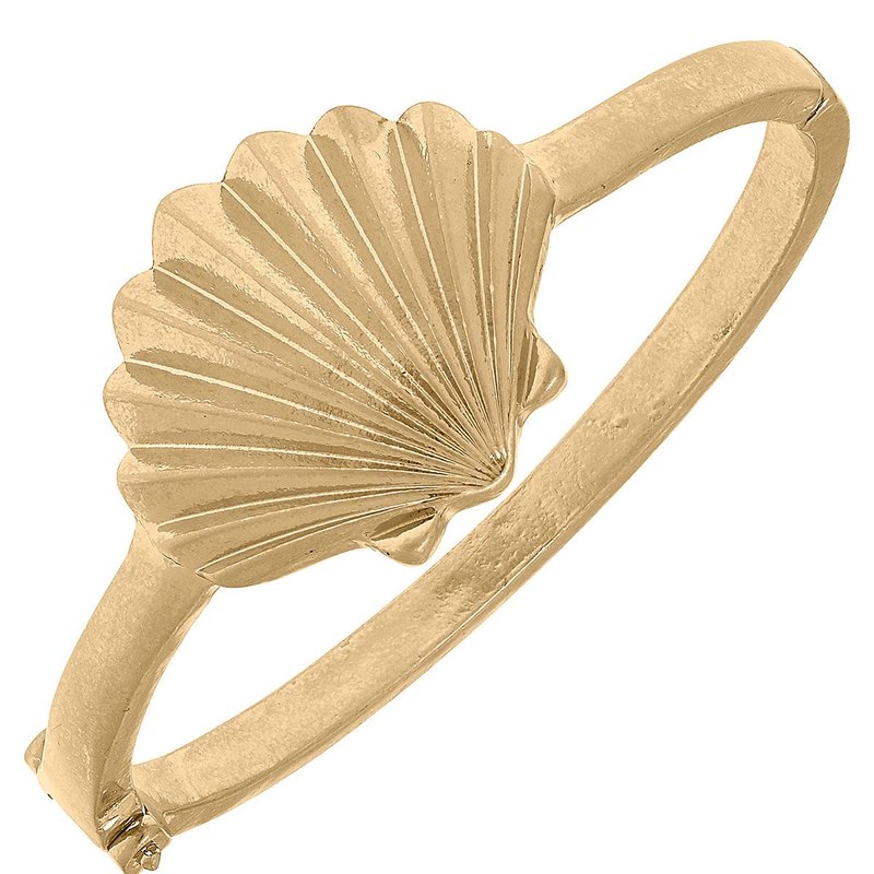 Canvas Style Scallop Shell Hinge Bangle In Gold