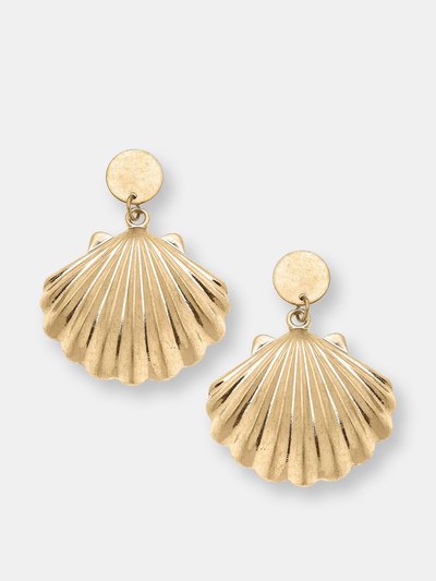 Canvas Style Scallop Shell Statement Earrings in Worn Gold product