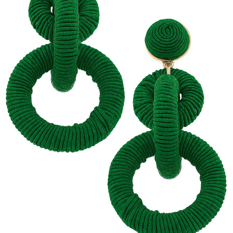 Canvas Style Selena Silk Cord Linked Rings Statement Earrings In Emerald In Green