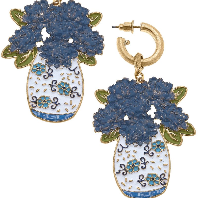 Canvas Style Sofia Enamel Hydrangea Ginger Jar Earrings In Blue & White