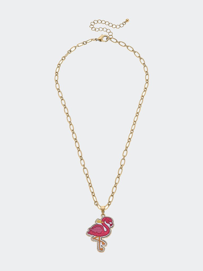 Stuck On You Flamingo Patch Necklace - Pink