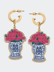 Stuck On You Ginger Jar with Roses Patch Earrings - Blue/Pink